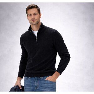QI Cashmere Men’s Black 1/4 Zip Pullover Sweater 100% Cashmere Size M